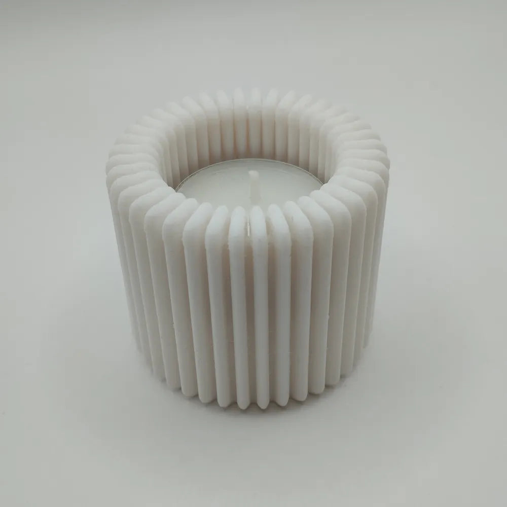 Porte-bougie Halo blanc cylindrique à lamelles verticales