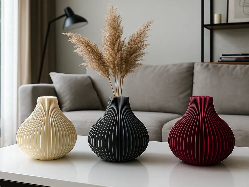 Vase Ondulé Frangi Genève — trio avec herbes de pampa