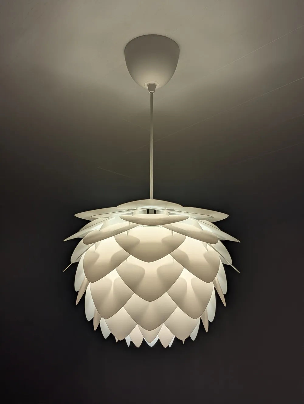 Suspension fleur de lotus blanche au plafond fond sombre