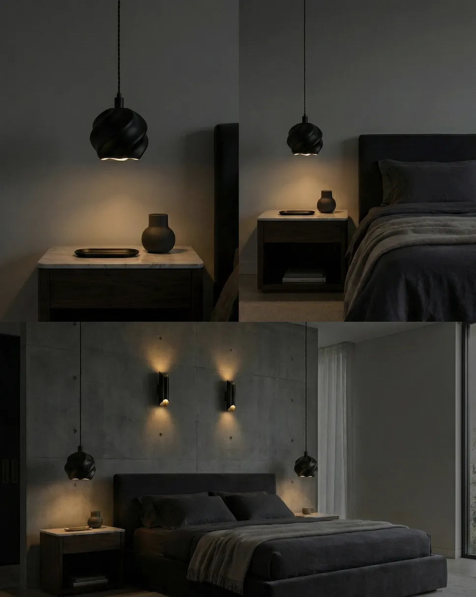 Suspensions Arabesque noires mises en scène dans une chambre