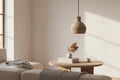 Suspension vase beige texturée ambiance salon lumineux