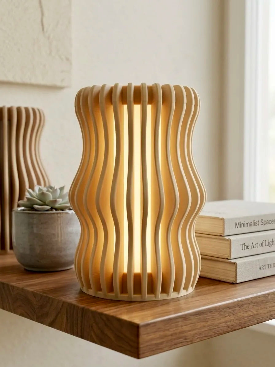 Luminaire Onde mis en scène sur une commode