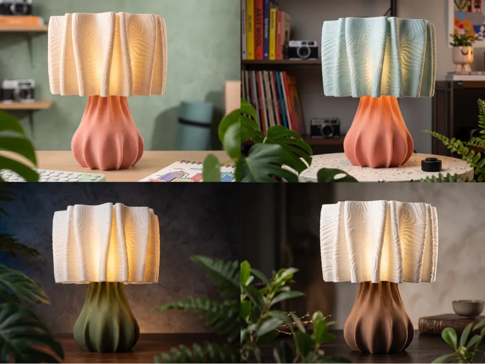 Composition de quatre présentations du luminaire Pétale dans différentes teintes
