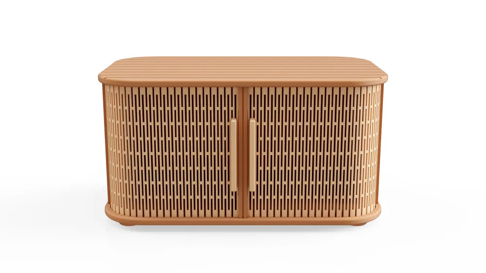 Coffret de rangement à façades ajourées et portes fermées