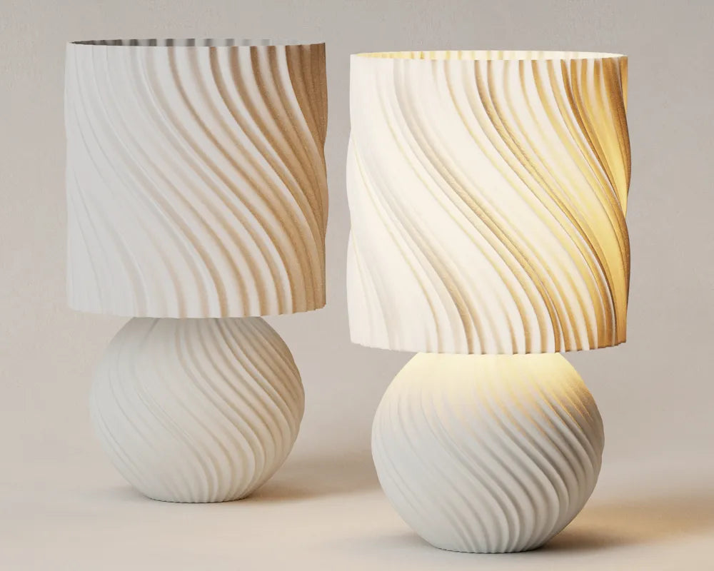 Comparatif tailles lampe cylindrique spiralée blanche