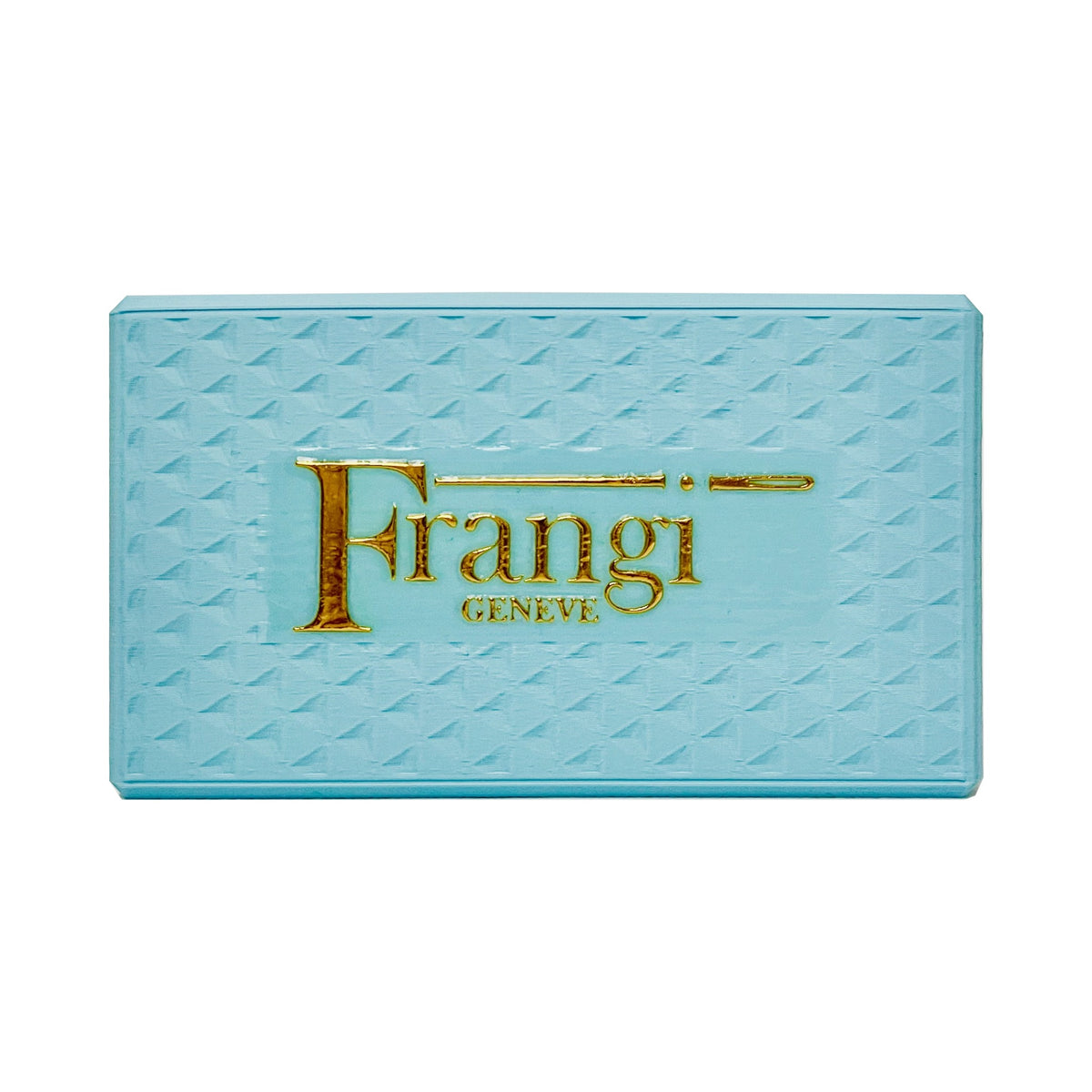 Portefeuille Frangi Genève bleu ciel 7 cartes, face avant avec plaque dorée
